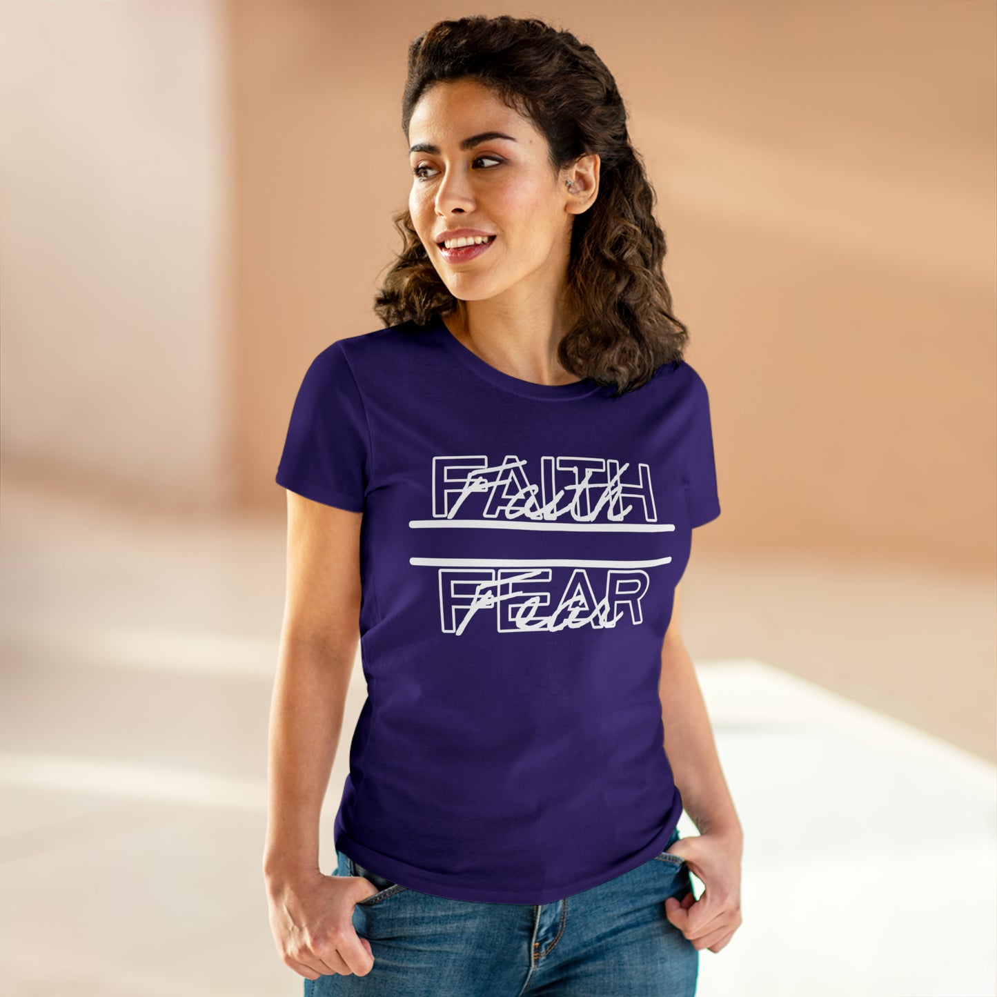 Faith Over Fear Ladies Bible Verse Shirt, Relaxed Fit Short Sleeve T-Shirt, Ladies Crewneck, Woman's Cotton Tee
