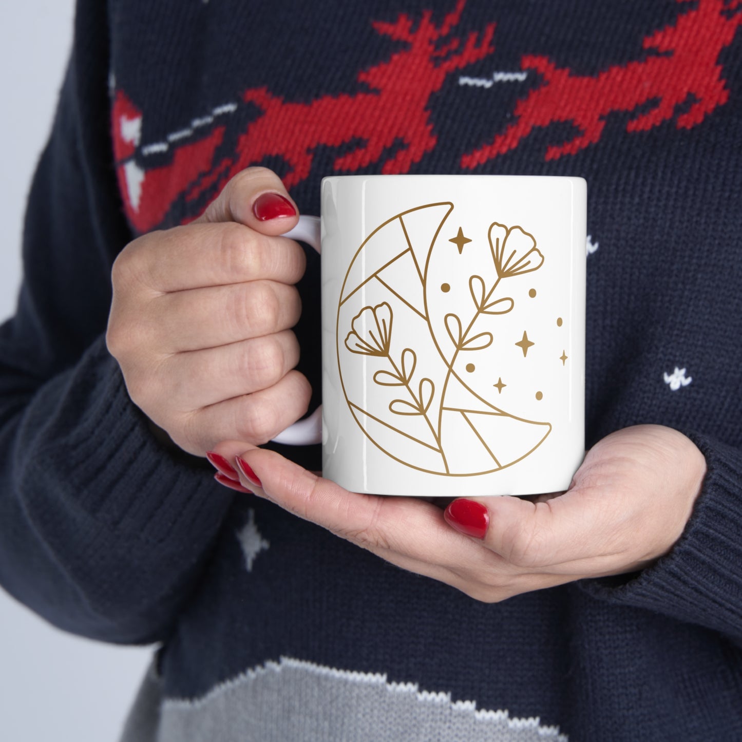 Earthy Coffee Cup, Moon and stars, Flower Mug, Positive Coffee Cup