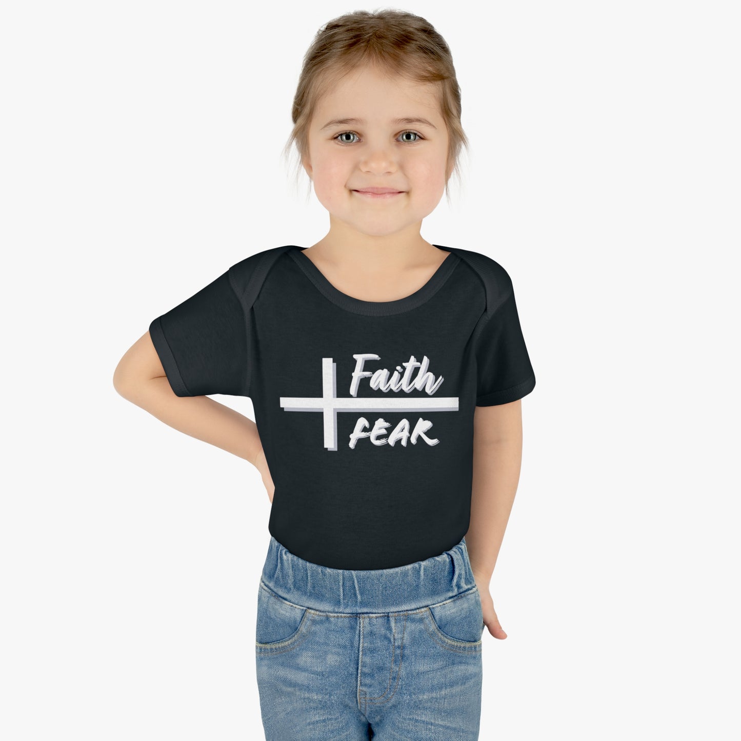Infant Baby Rib Bodysuit, Faith Over Fear Onesie, Christian Onesie, Baby Christian
