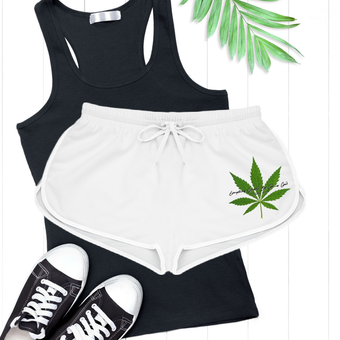Women's Relaxed Shorts, Bible Verse Weed leaf Shorts