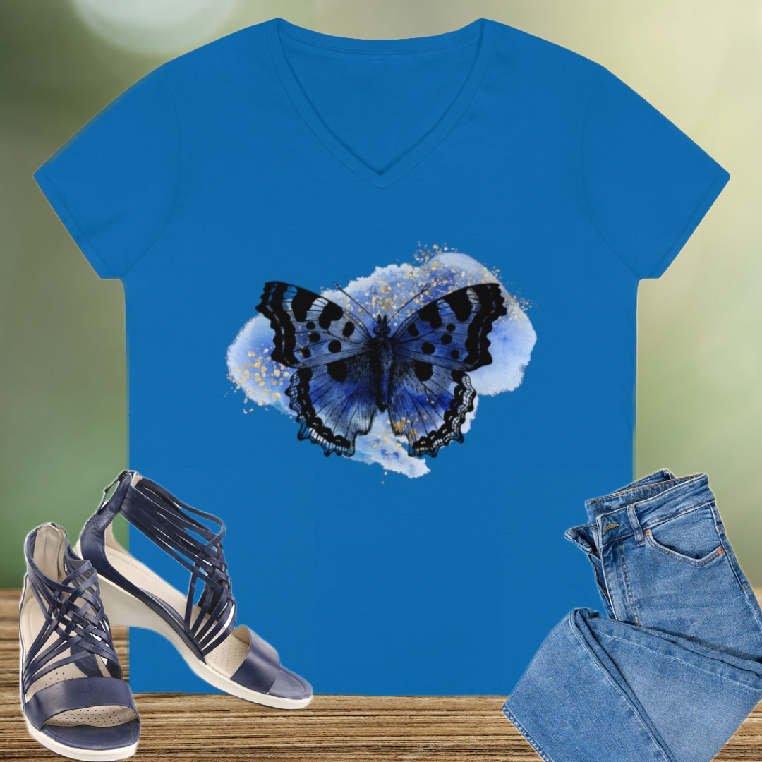 Ladies' V-Neck T-Shirt, Butterfly Tee, Butterfly Shirt, Short Sleeve Women's Shirt
